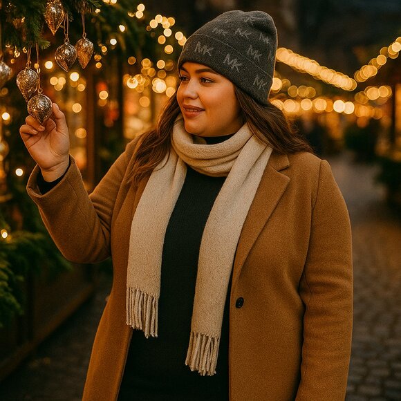 Michael Kors Monogram Knit Beanie — Charcoal Gray • Soft Acrylic • Winter Luxe - Picture 4 of 11